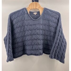 POL Knit Cable Knit Sweater Pullover Blue Women's Size L V Neck Cropped